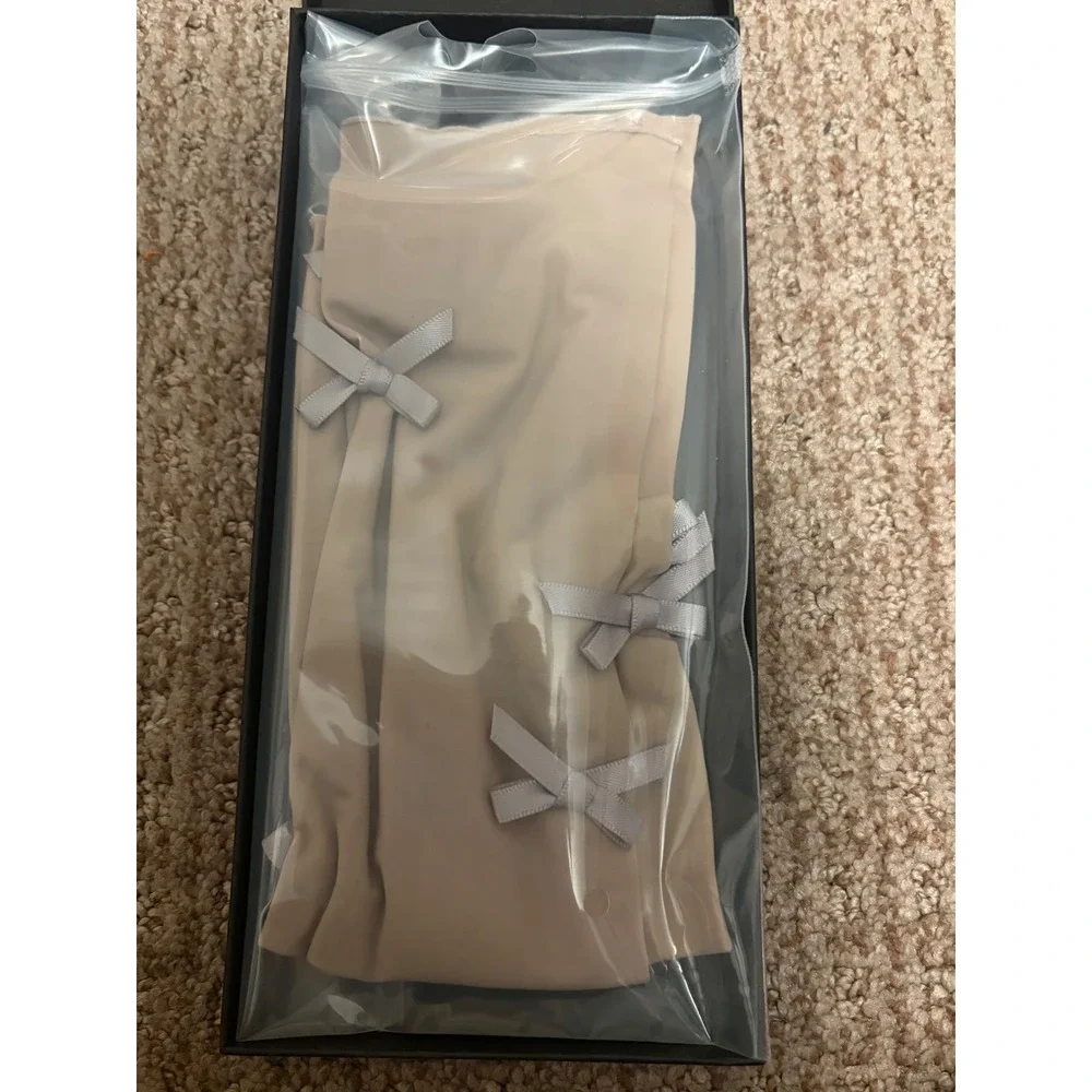 Nude Sheer Arm Warmers with Satin Bows Coquette Balletcore Mesh Sleeves